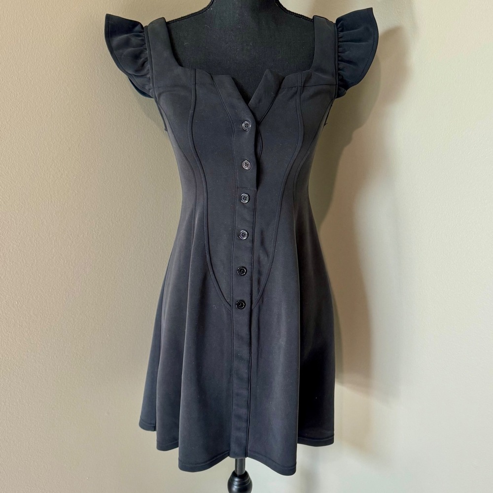 Umgee Womens Black Ruffle‎ Sleeve Button Front Corset Style Mini Dress XS - Picture 5 of 5